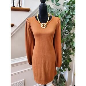 Nine West Women Brown Polyester Round Neck Long Sleeve Knee Length Dress Size XL